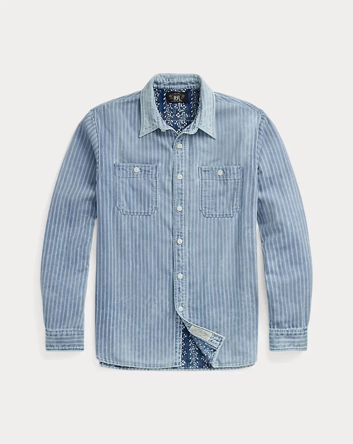 XL RRL 더블알엘 인디고 스트라이프 더블 페이스 워크셔츠 상품이미지9