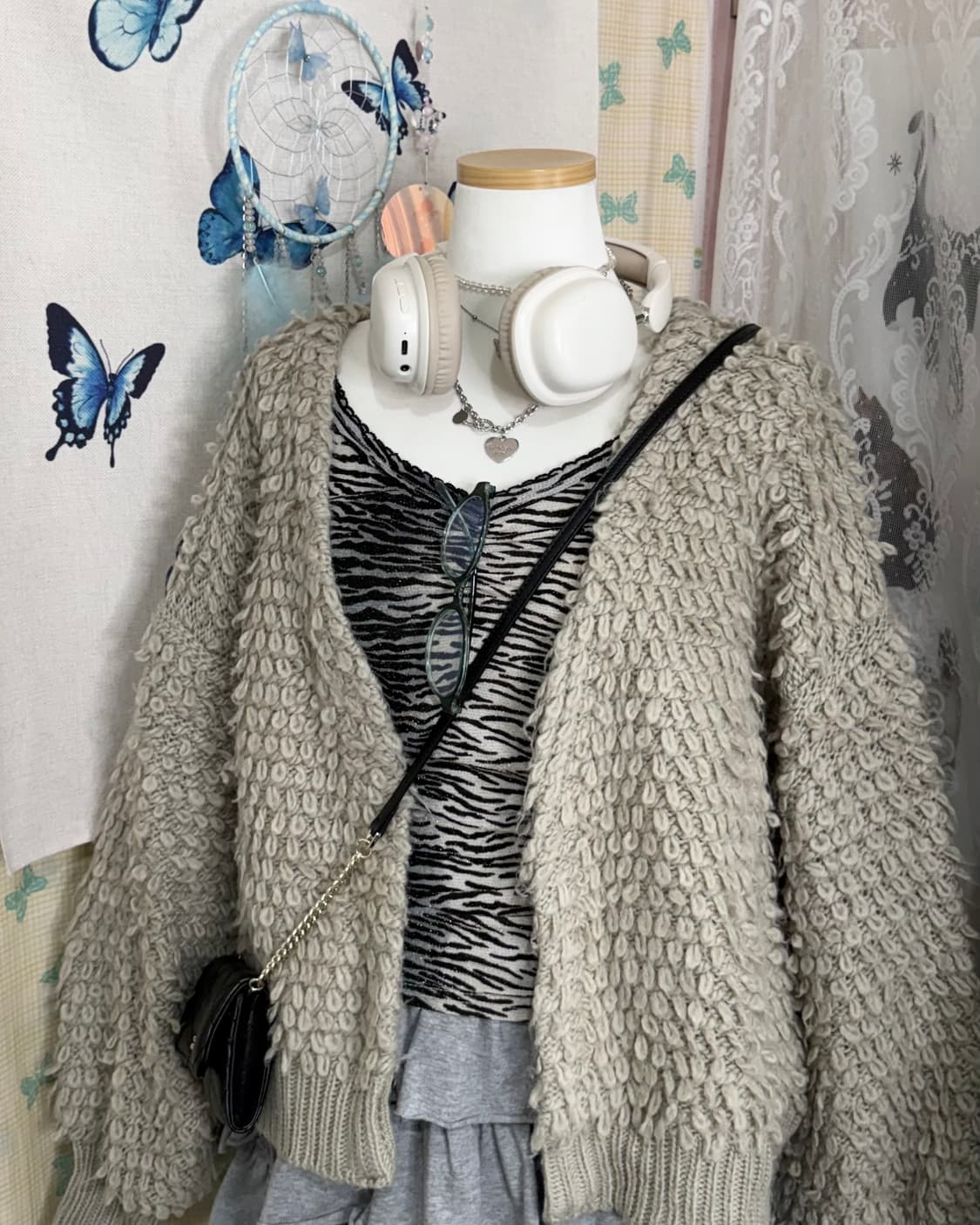 연카키 뽀글이 브이넥 오픈 가디건 상품이미지2