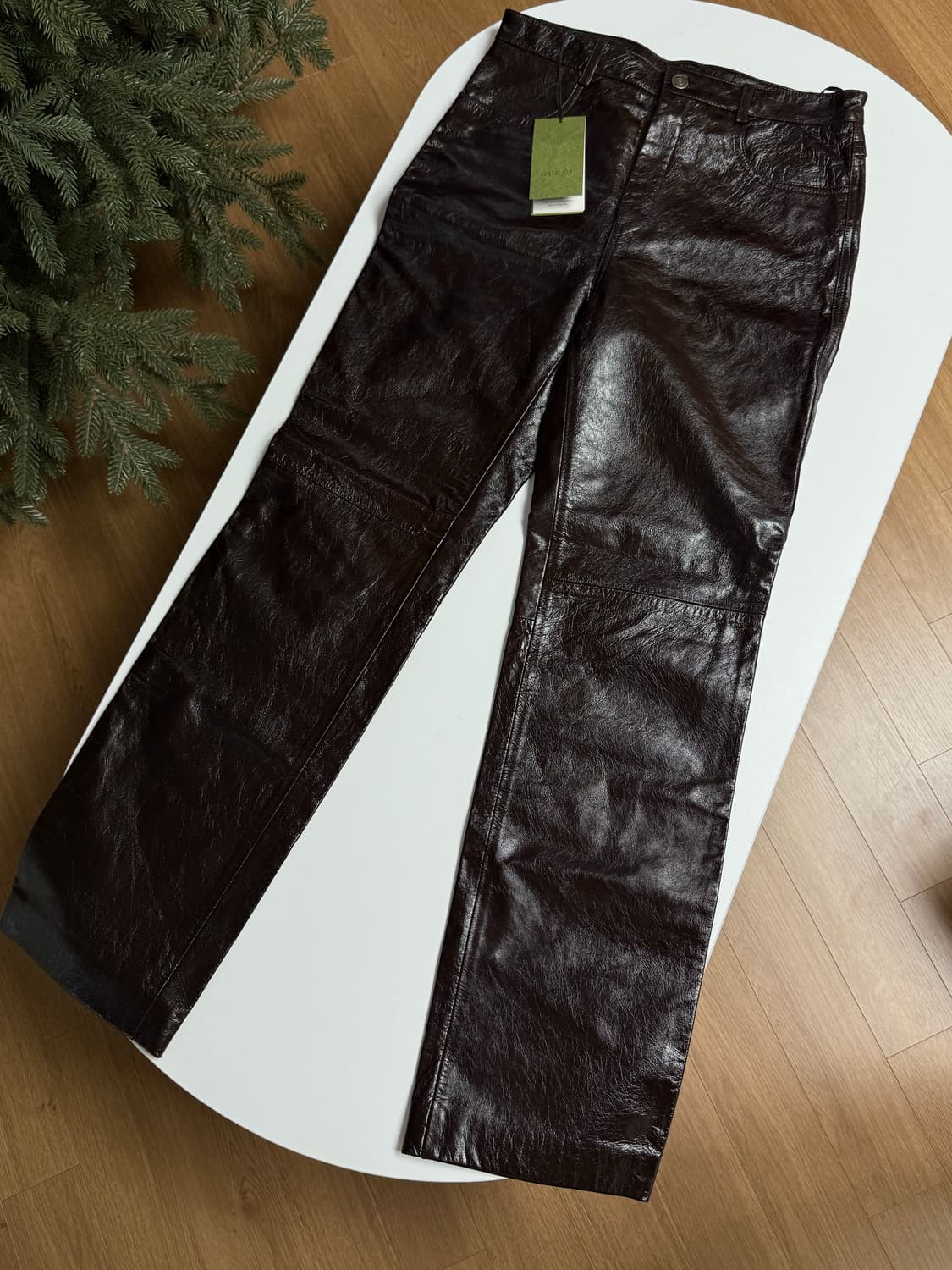 구찌 정품 브라운 레더 팬츠 (46) 상품이미지7