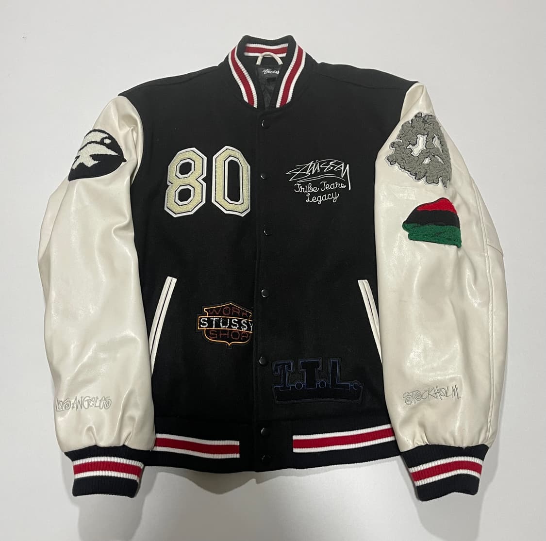 스투시 x 아워레가시 x 데님 티어스 TTL 바시티 자켓 블랙 상품이미지3