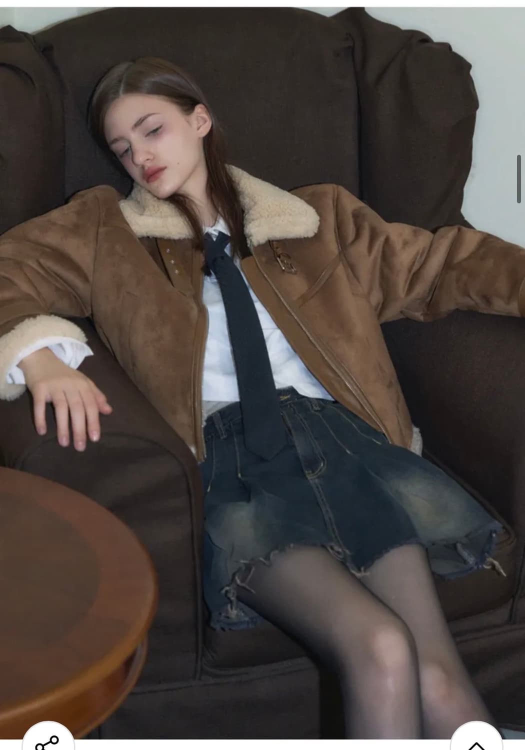 레더리 오블리크 스웨이드 무스탕 자켓 [BROWN] 판매 상품이미지4