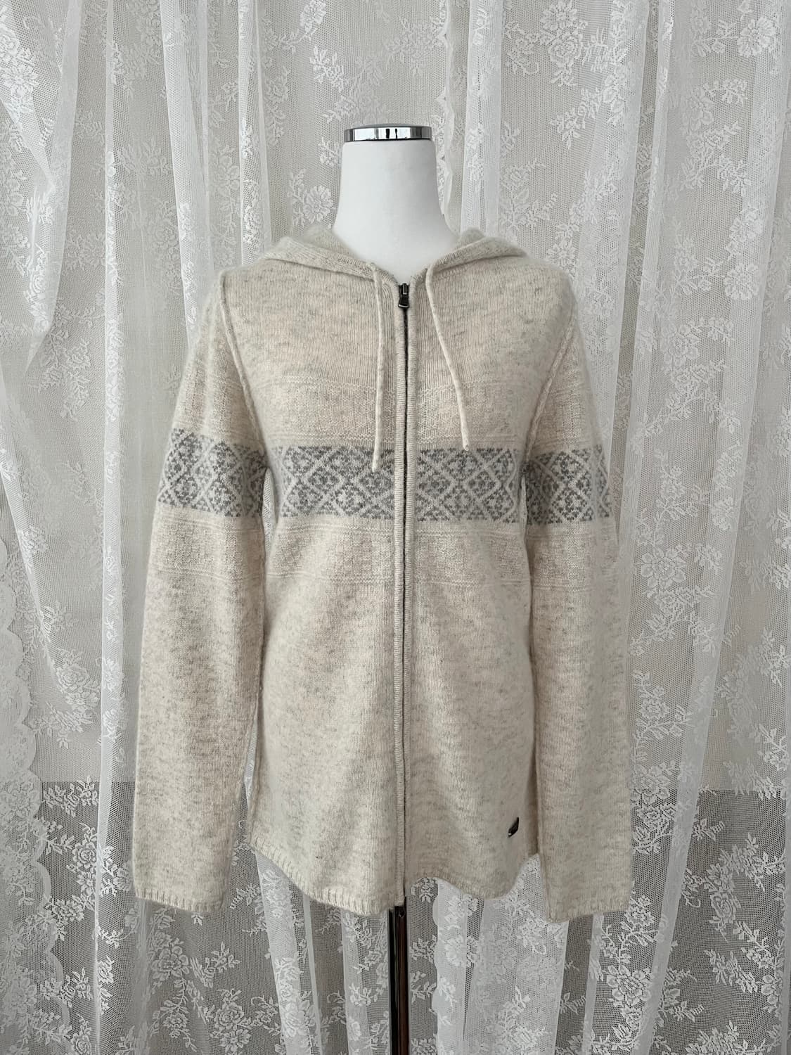 S) PURE DKNY 앙고라 노르딕 니트 후드 집업 오트밀 상품이미지1