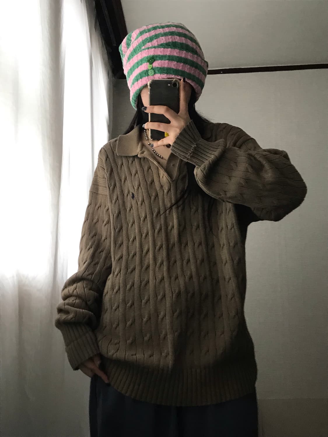 폴로 카키브라운 케이블 니트 상품이미지4