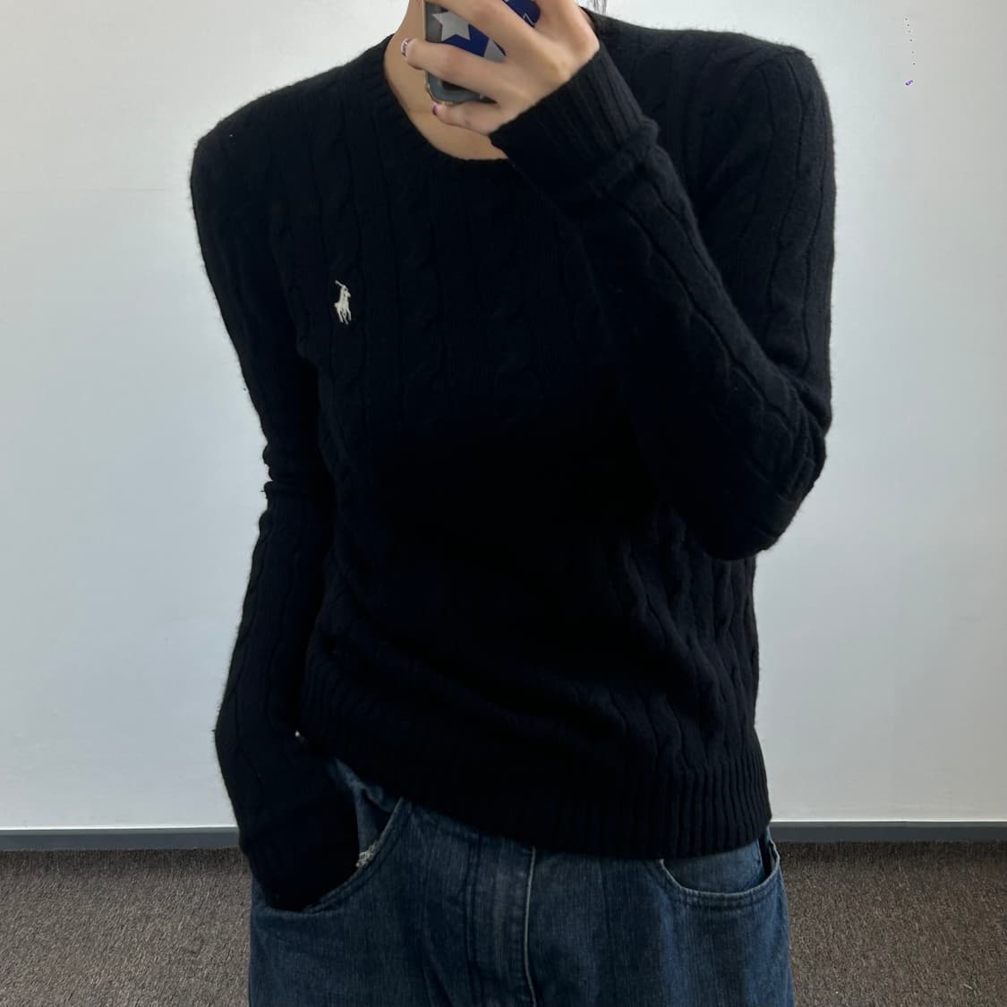 Polo 폴로 화이트포니 현행QR 블랙 캐시미어 케이블 니트 상품이미지1