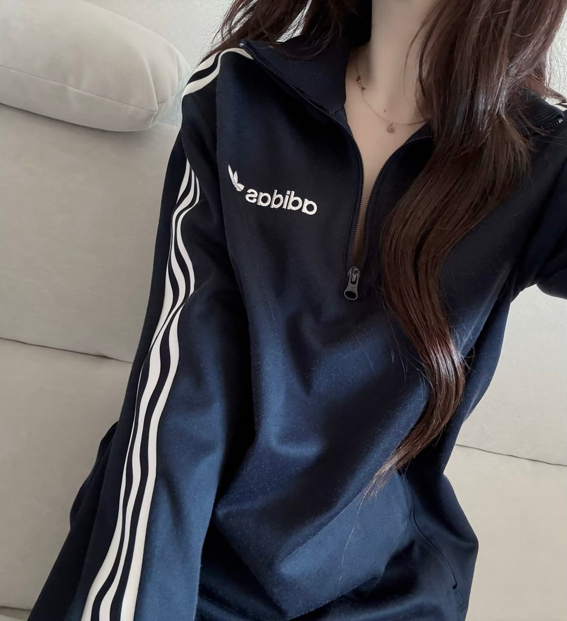 아디다스 미노 네이비 화이트 하프집업 맨투맨 상품이미지3