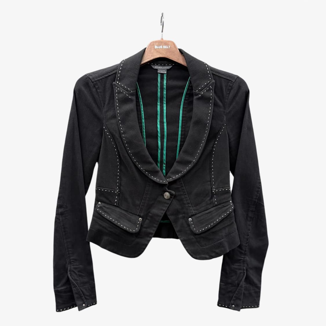 아르마니 익스체인지 헤비코튼 데님 블레이저 자켓 유니크 라펠 스티치 라인 상품이미지1