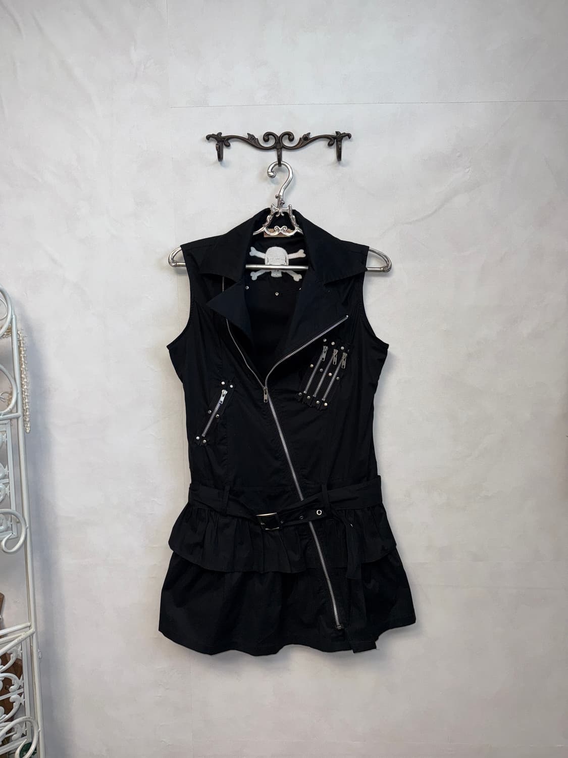 Black punk skull zipper belted ops 상품이미지1
