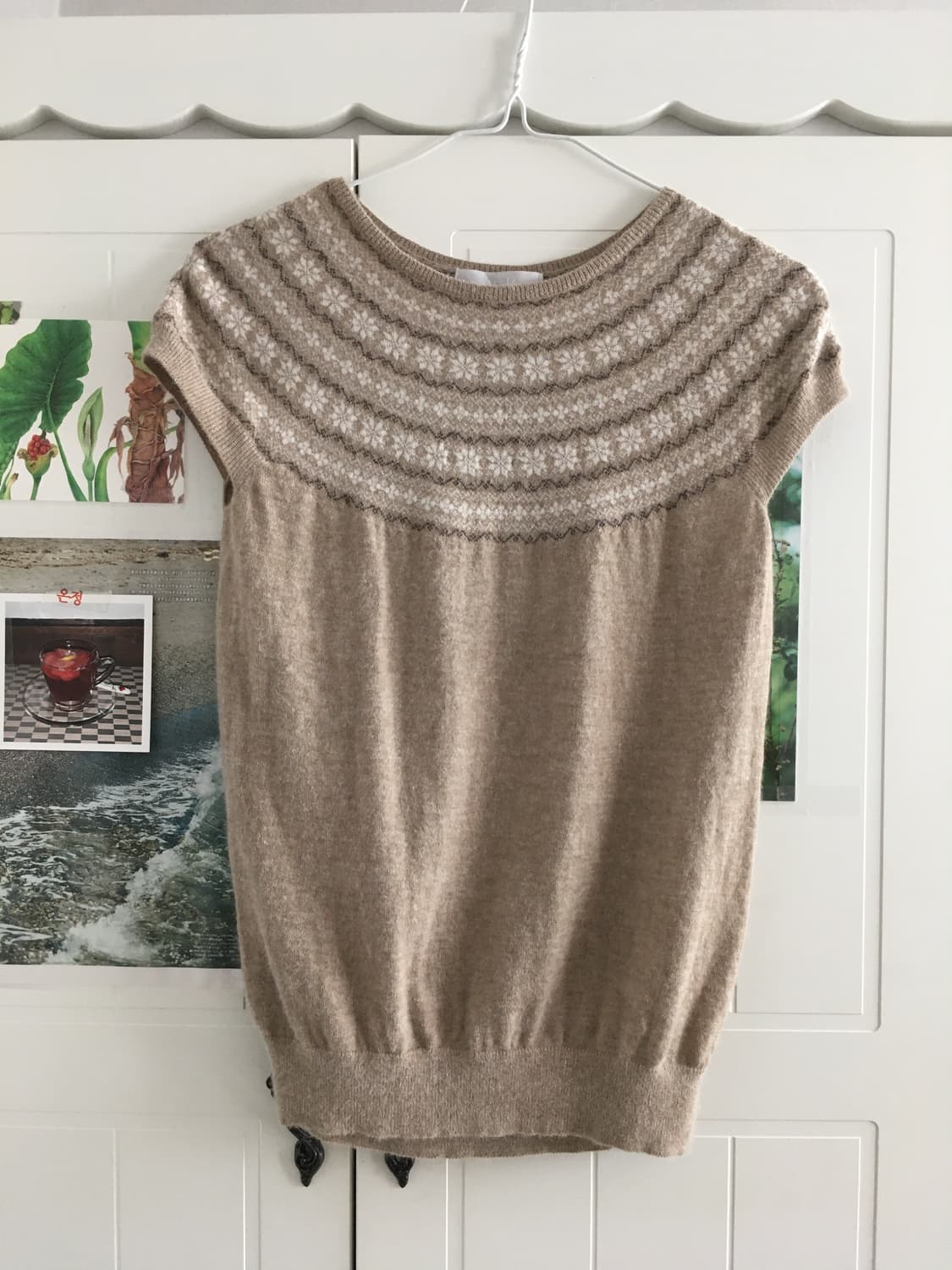 빈티지 모리걸 베이지 눈꽃 하구미 레이어드 베스트 조끼 니트 상품이미지1