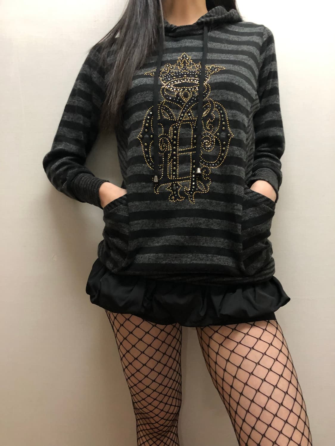 빈티지 블랙 펑크 스트라이프 후디 상품이미지6