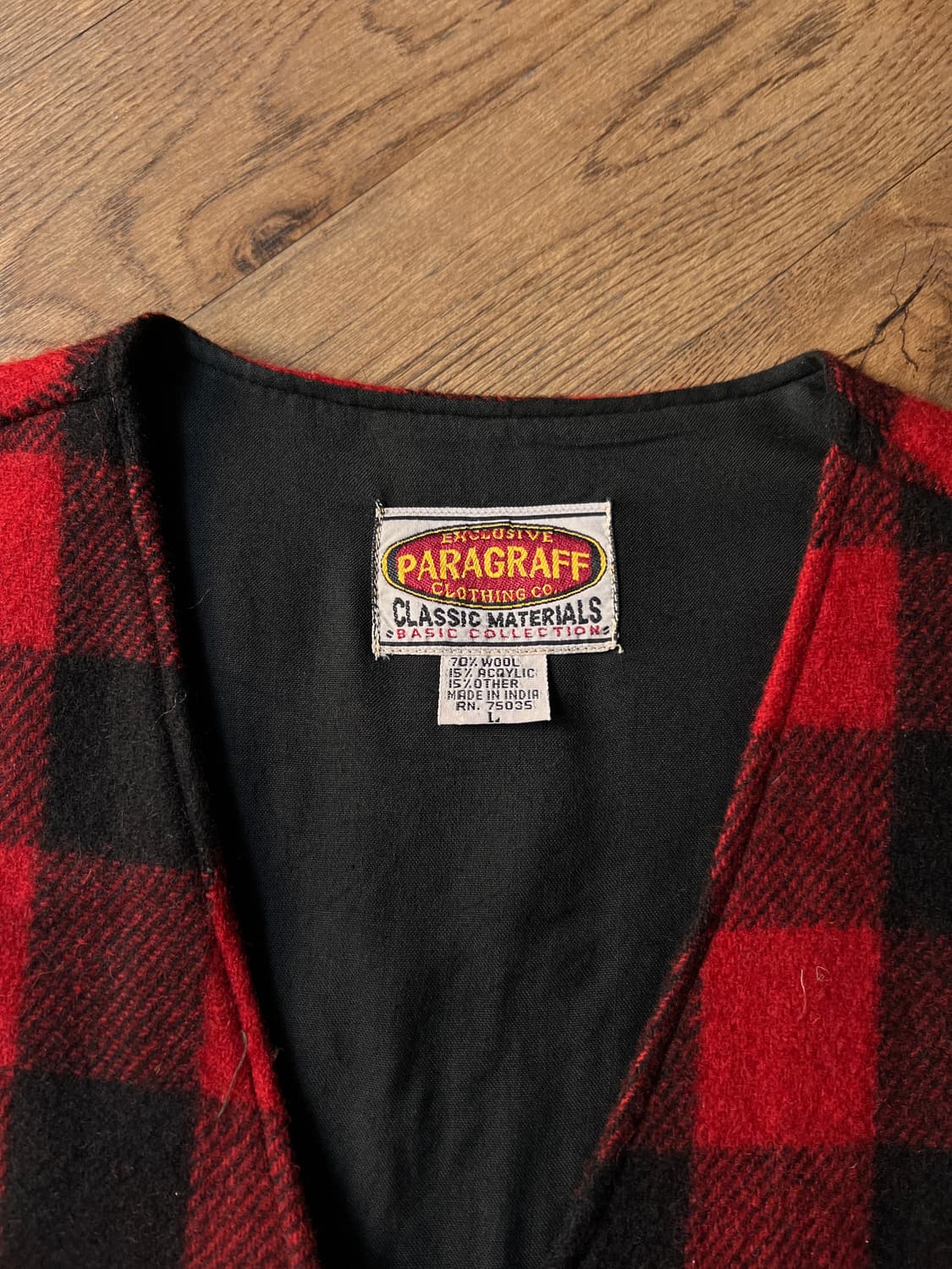 [L]PARAGRAFF USA 빈티지 레드 버팔로 체크 울 베스트 상품이미지2
