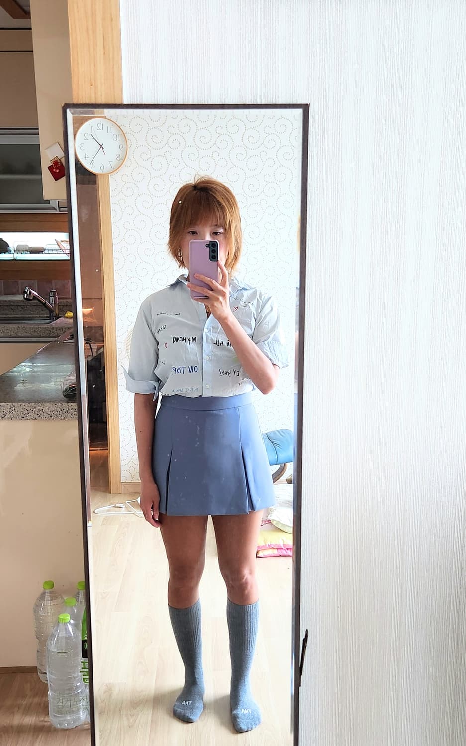 빈티지 그래픽 피티드 셔츠 (Pastel Blue) 상품이미지2