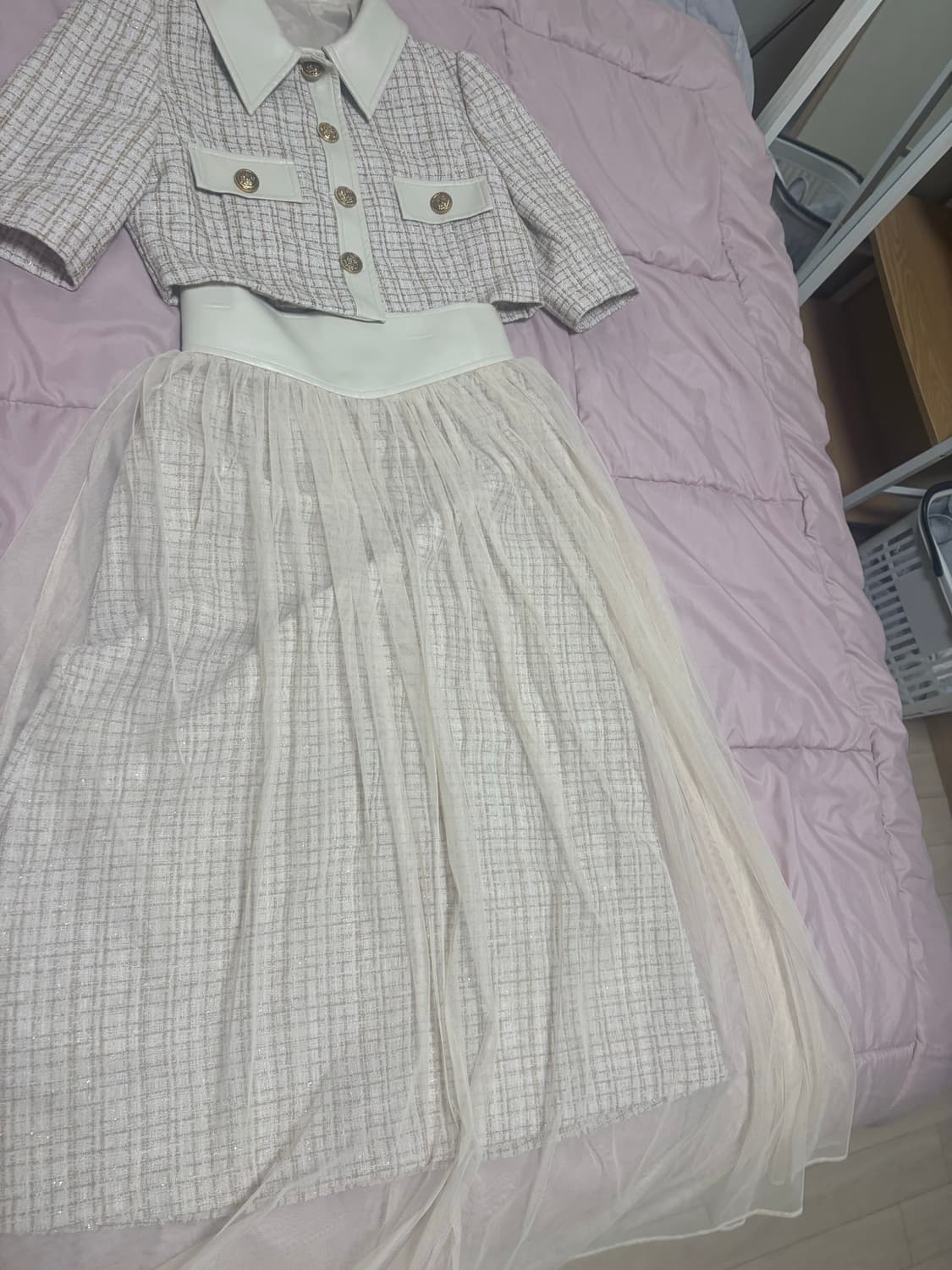 수입의류 트위드레더탑+롱샤스커트 세트<S추천> 상품이미지2