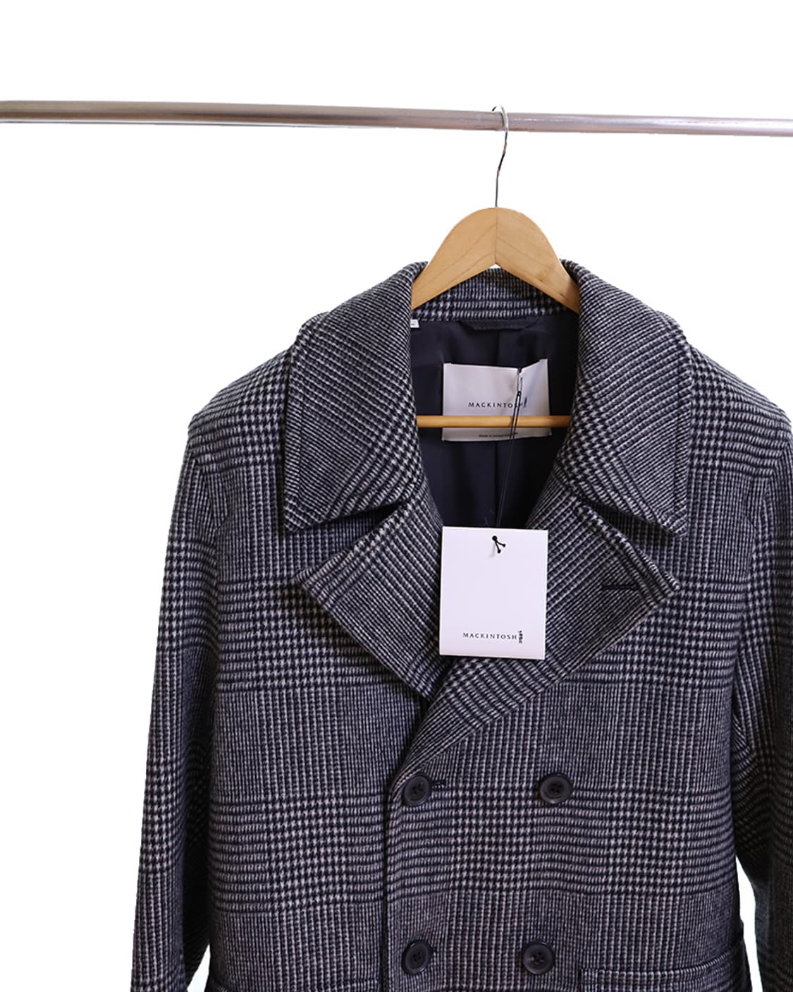 매킨토시 울캐시미어 더블브레스트 체크 코트 40 상품이미지3