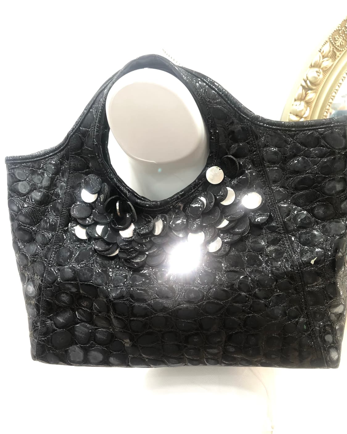 croc texture decorative black tote bag 상품이미지3