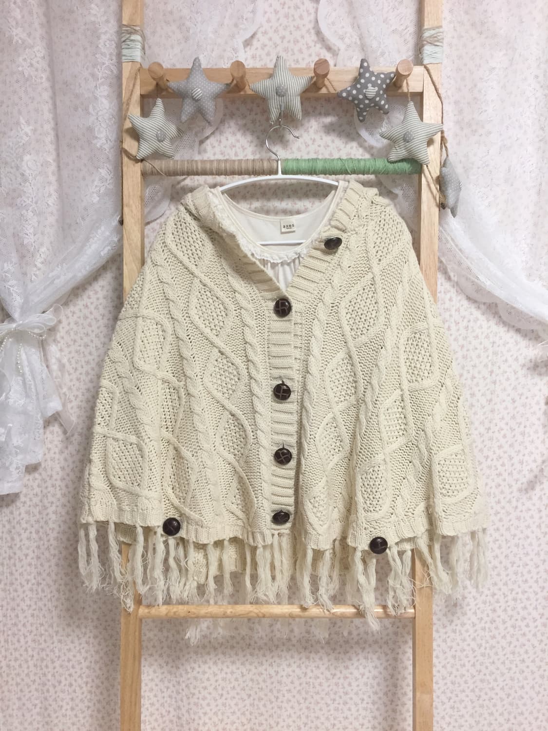 빈티지 사와코 모리걸 메론빵단추 케이프 상품이미지2