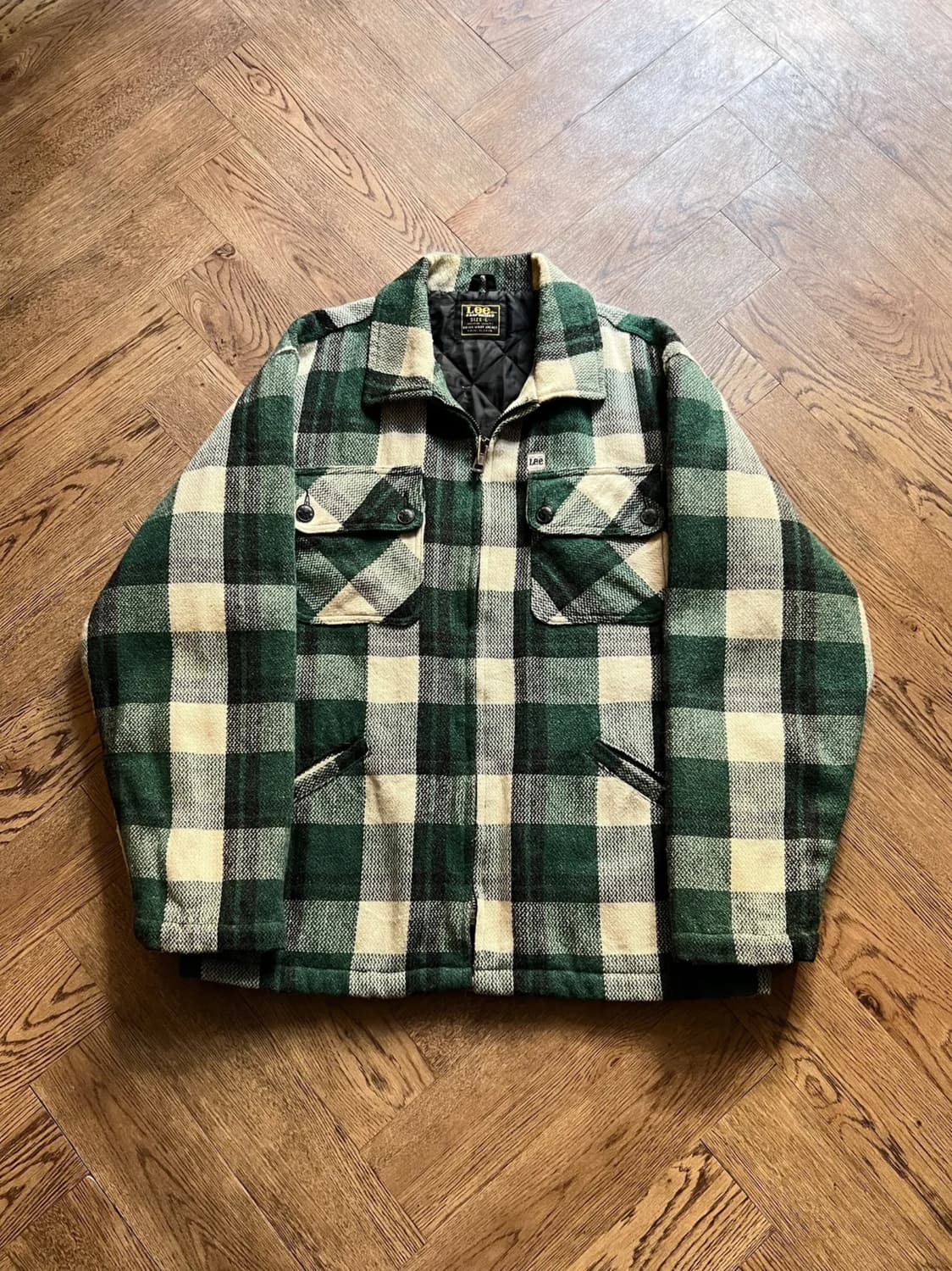 [L]90's Lee 이태리제 퀼팅 라이닝 그린 타탄체크 울 자켓 상품이미지1