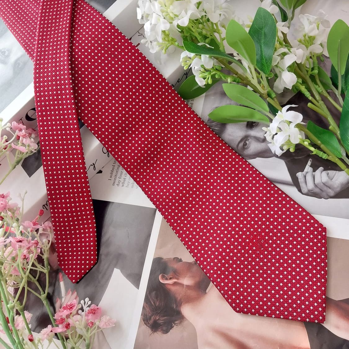 니나리치 실크 레드 자카드 패턴 넥타이 9.1cm A+등급 K2228 상품이미지2