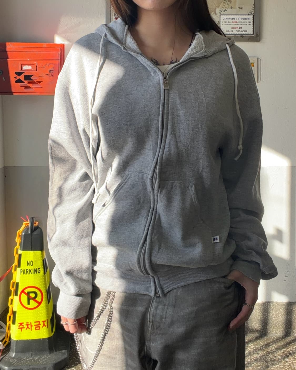 90s RUSSELL 그레이 스웻 후드집업 상품이미지1
