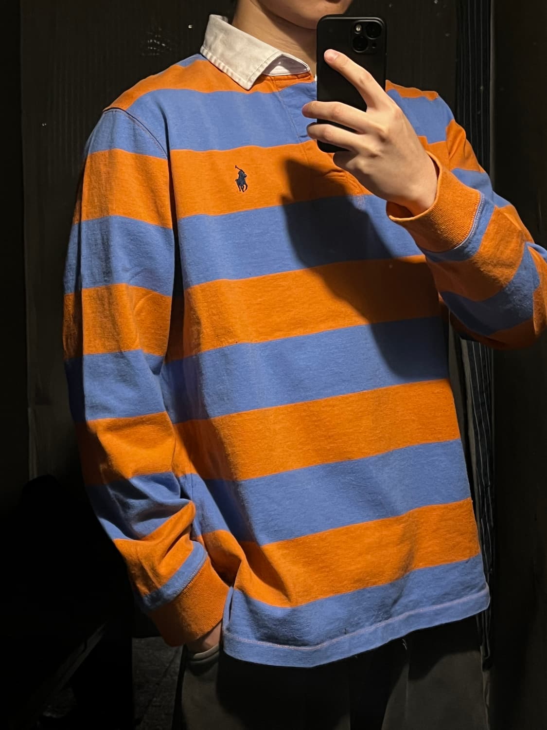 폴로랄프로렌 오렌지 스카이블루 네이비포니 클래식핏 카라넥 긴팔 티셔츠 상품이미지1