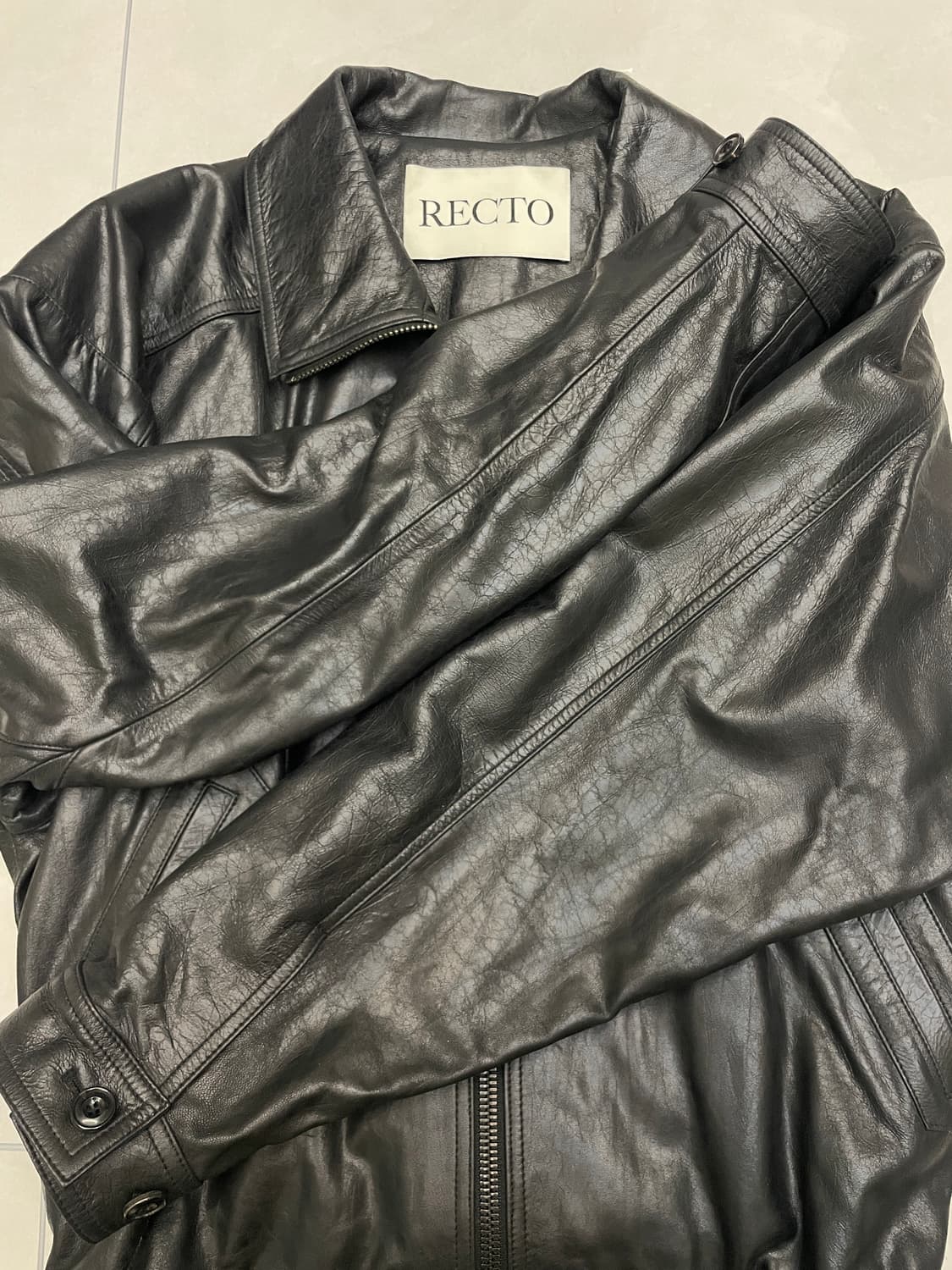 렉토 25SS 빈티지 크랙 하이넥 레더 자켓 가죽 상품이미지9