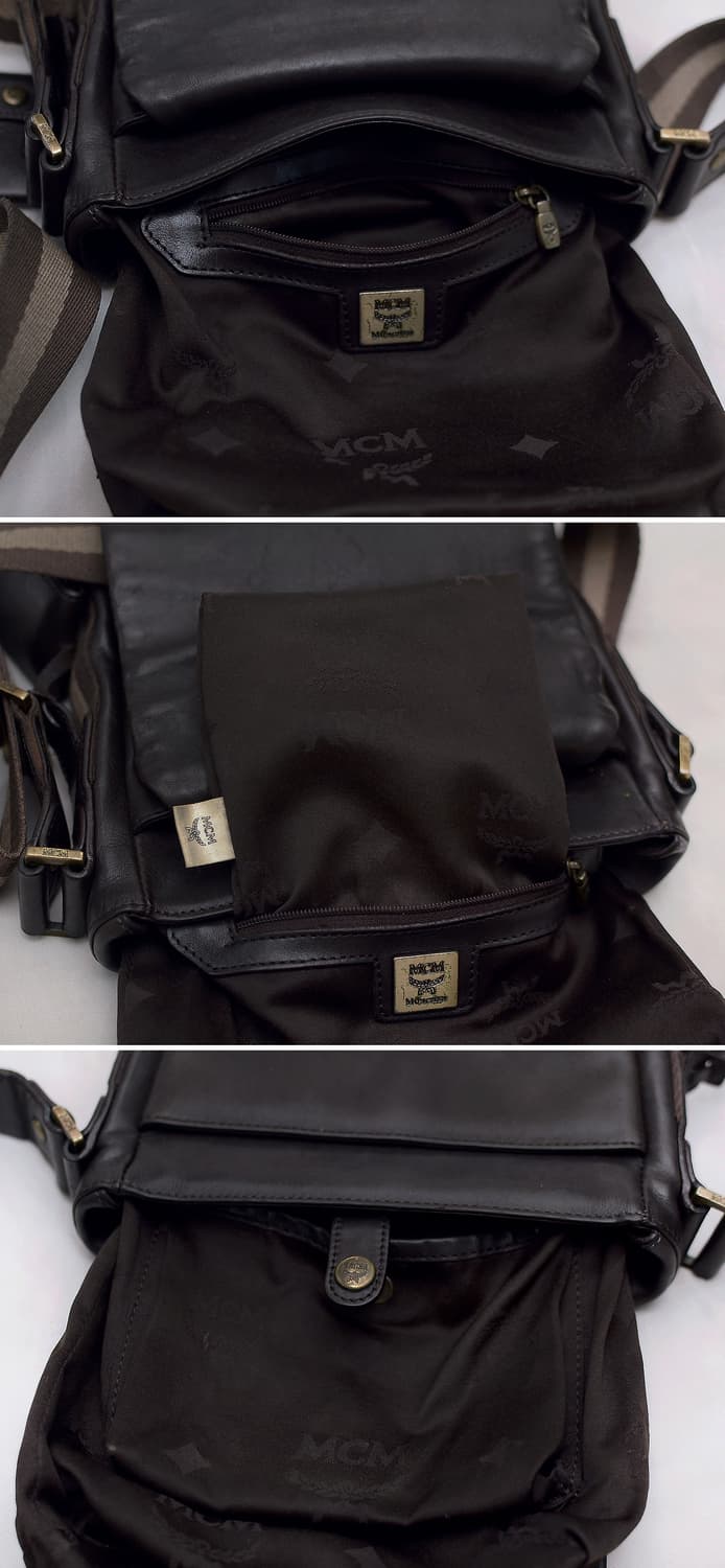 MCM 삼선 라이닝 풀그레인 카프스킨 레더 미니 메신저백 상품이미지7