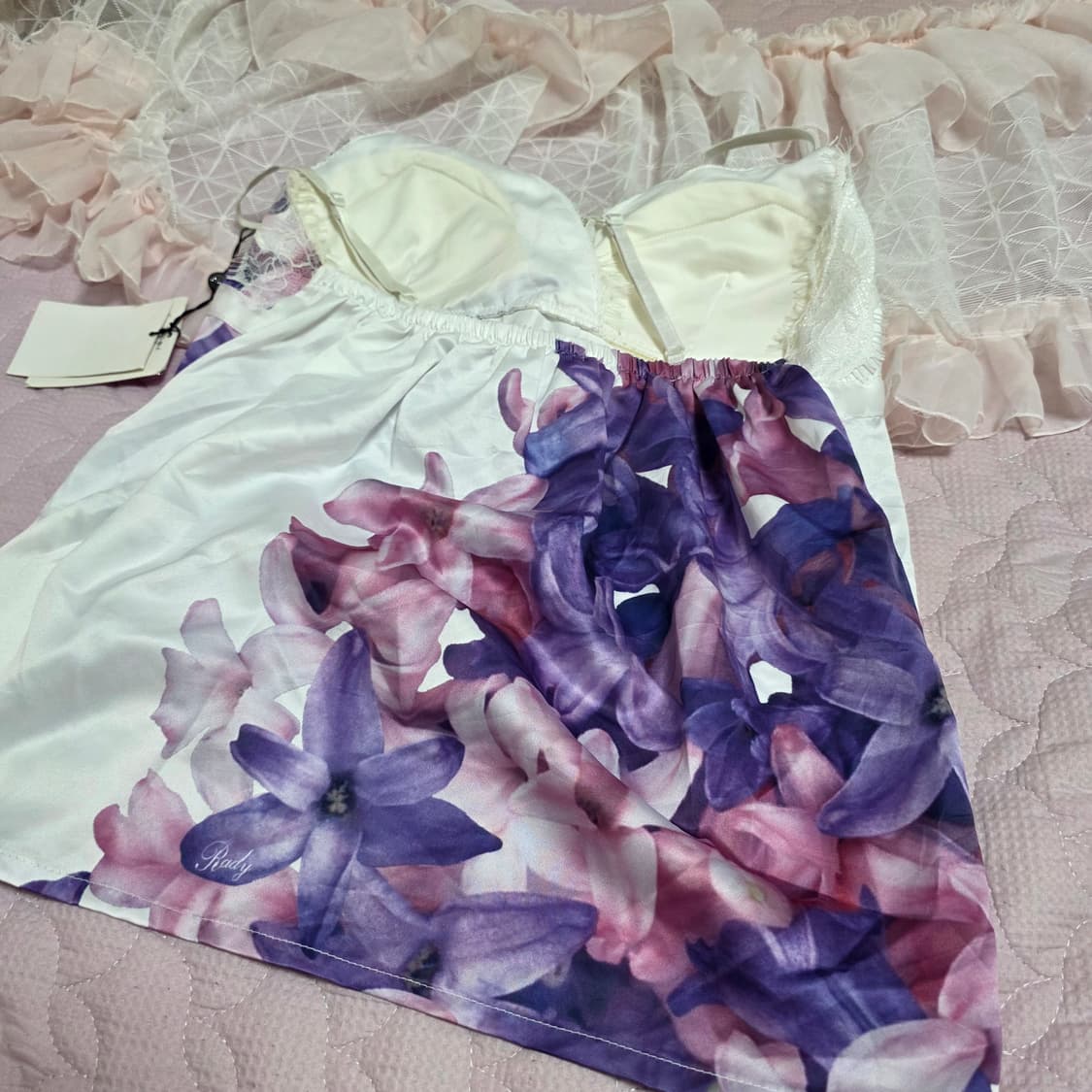 RADY 일본빈티지)히메오네갸루 플로럴 레이스 슬립슬리브리스섹시홈웨어 상품이미지4