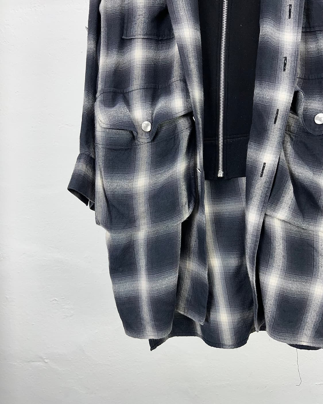 미하라 야스히로 컴바인 블랙 체크 후디 셔츠 자켓 상품이미지5
