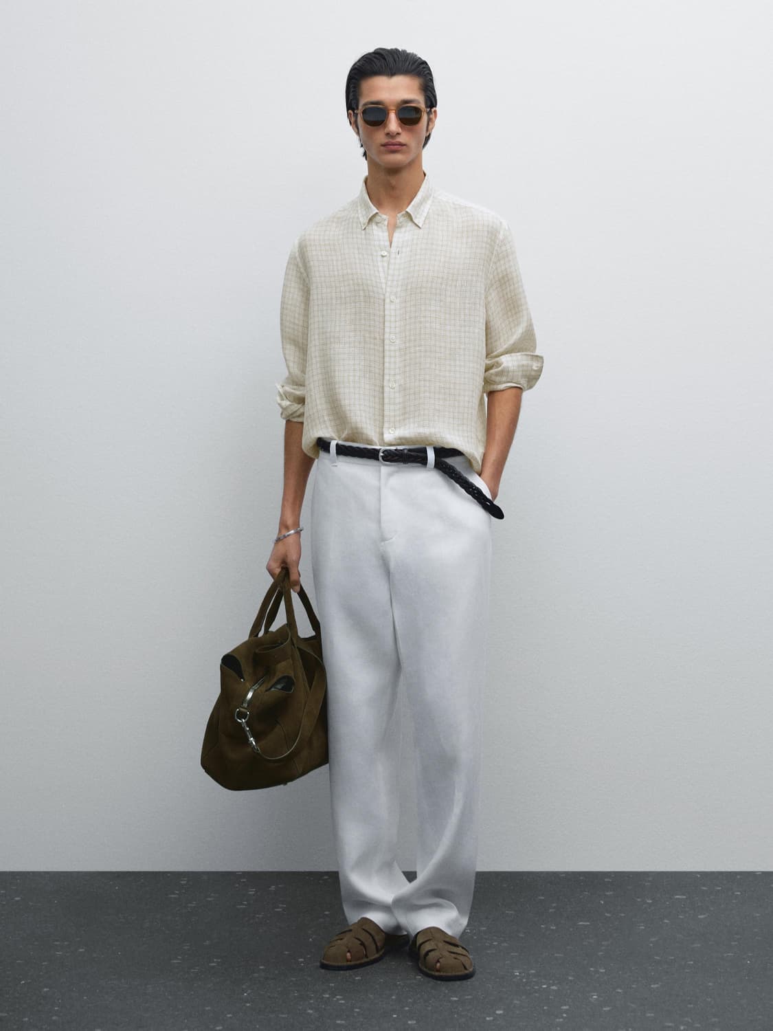 [XL] 마시모두띠 린넨 체크 셔츠 BEIGE 상품이미지3