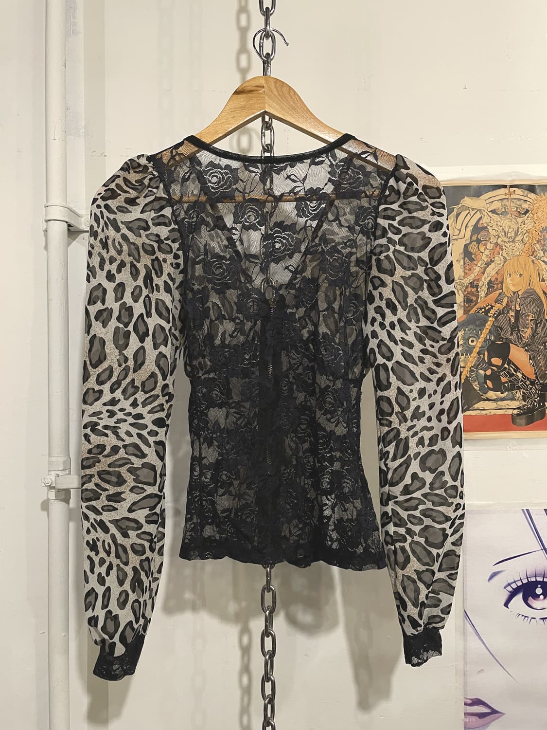 레오파드 패턴 시스루 레이스 집업 탑 갸루 상품이미지4