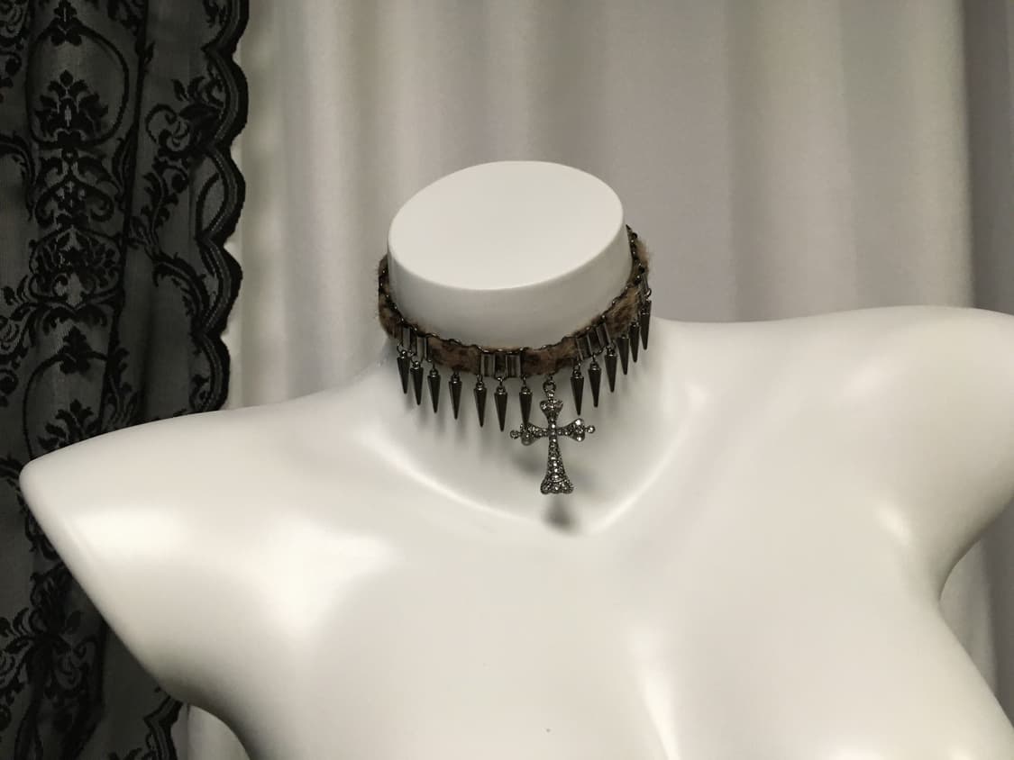 Vintage 핀터레스트 나나 펑크 레오파드 호피 퍼 십자가 목걸이 초커 상품이미지6