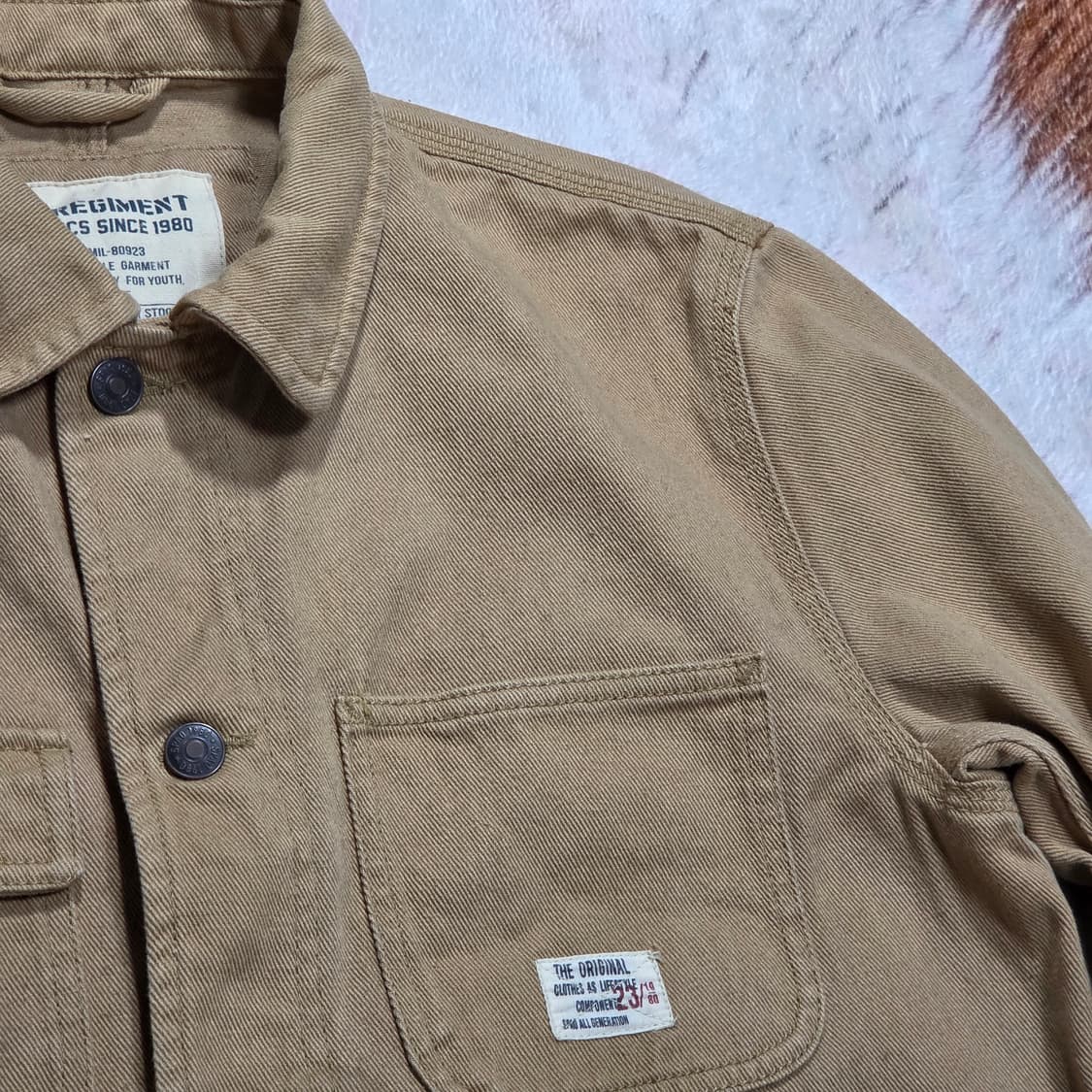 베이지 피그먼트 워싱 포켓 워크 자켓 상품이미지2