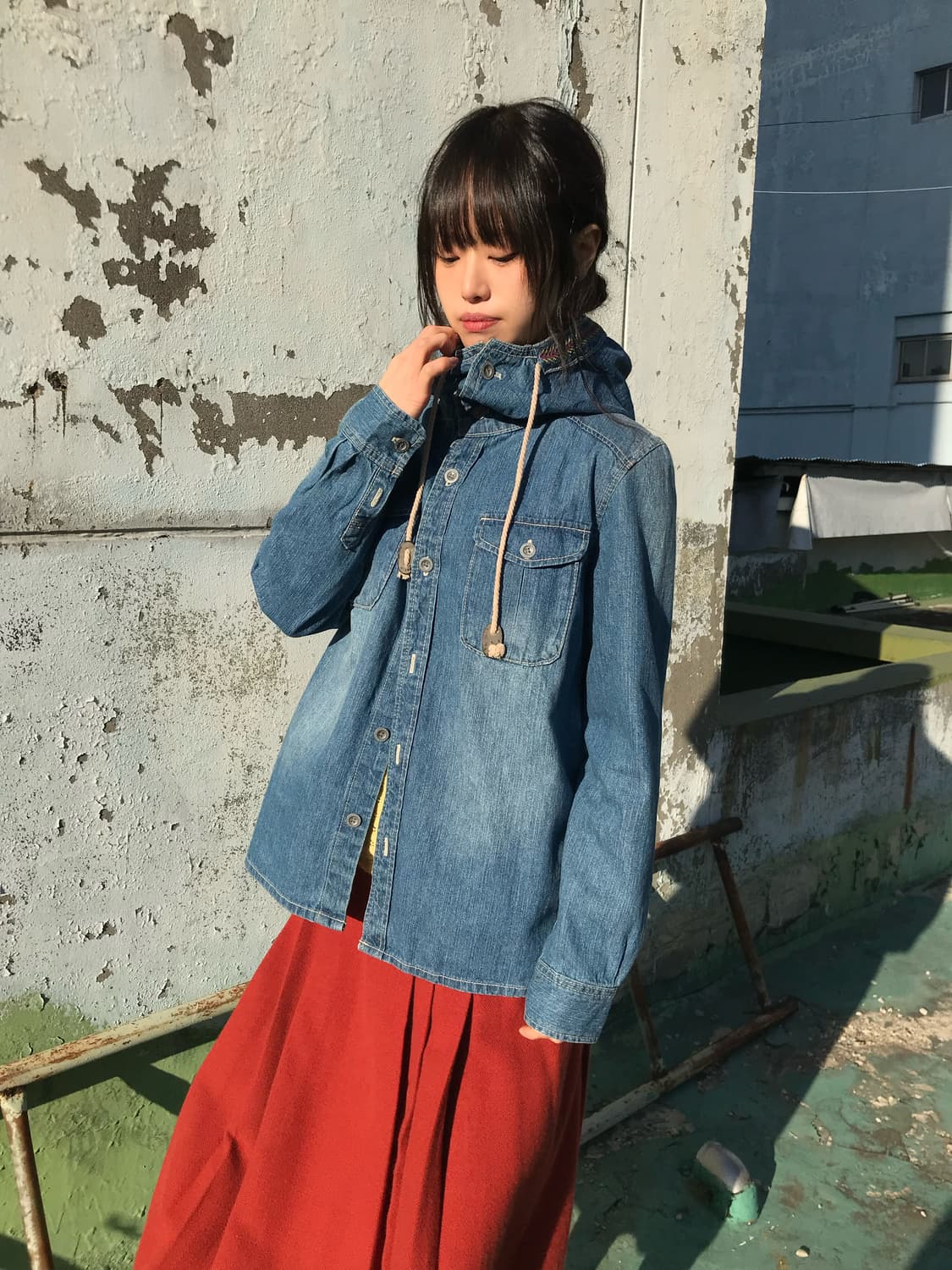 보헤미안  후드 데님 셔츠 상품이미지6