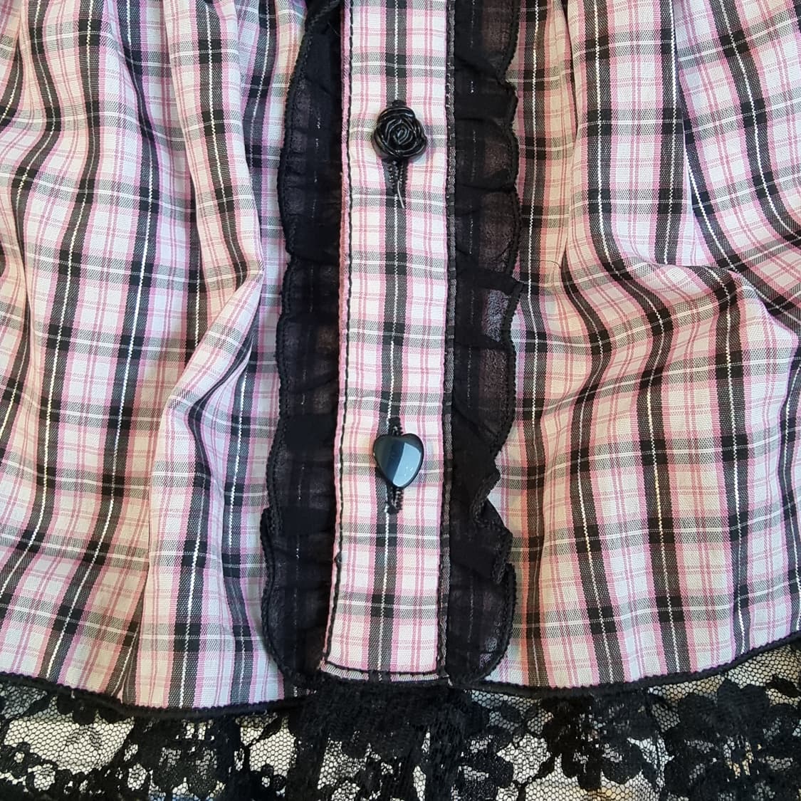 블랙핑크 체크 레이스 코르셋 원피스 상품이미지4