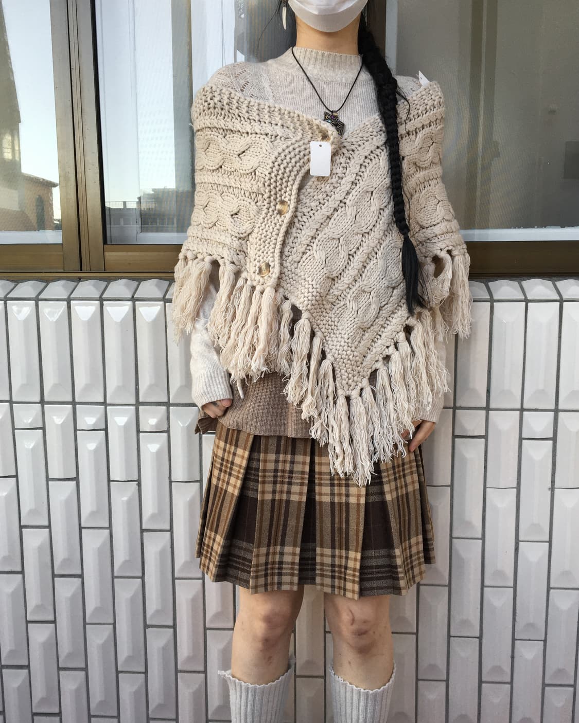 Fringe cable pattern cape 상품이미지1
