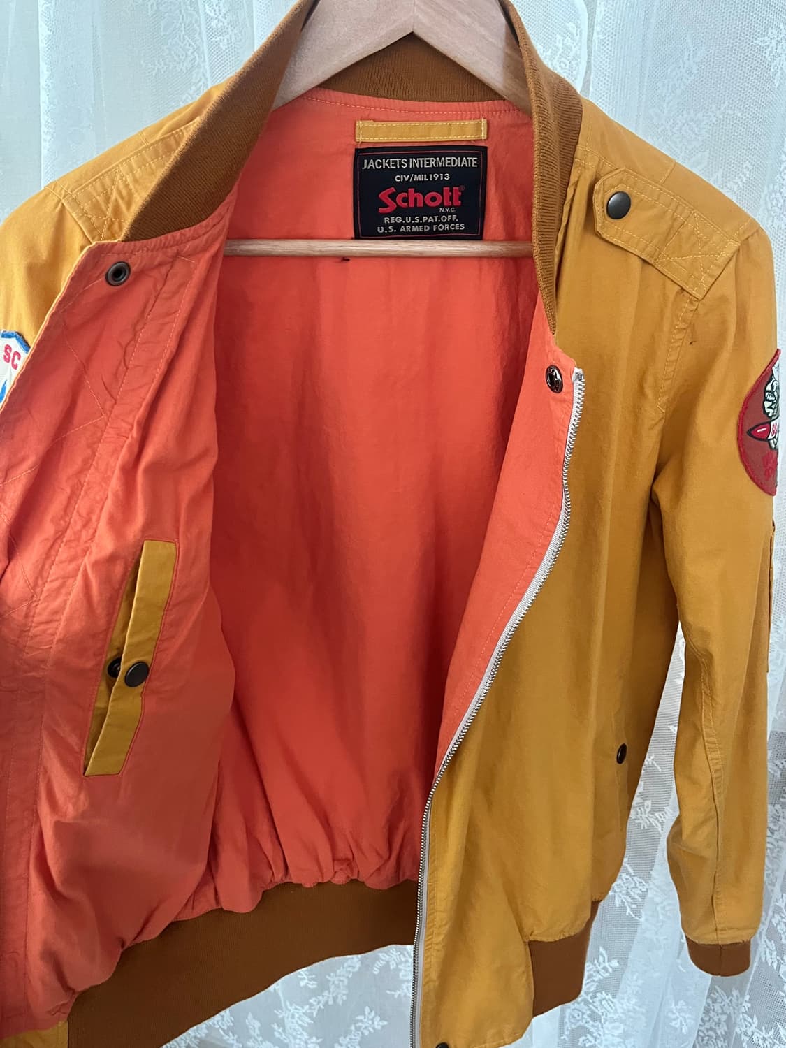 XS) 쇼트 Schott 코튼 봄버 자켓 머스타드 상품이미지5