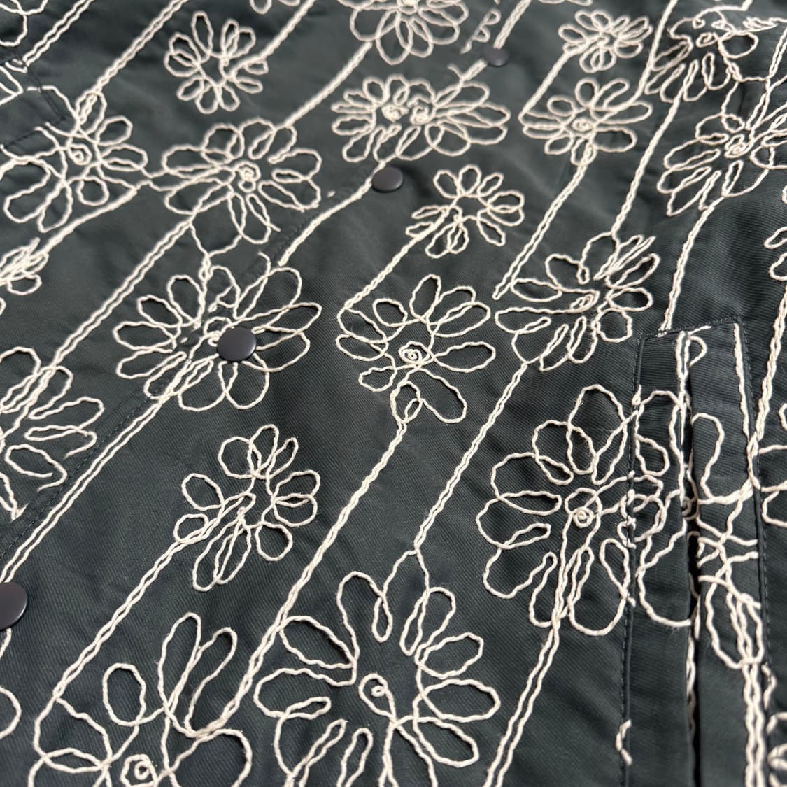 센스오브플레이스 다크그린 폴리 코튼 혼방 보나티컬 플라워 스타디움 자켓 상품이미지5