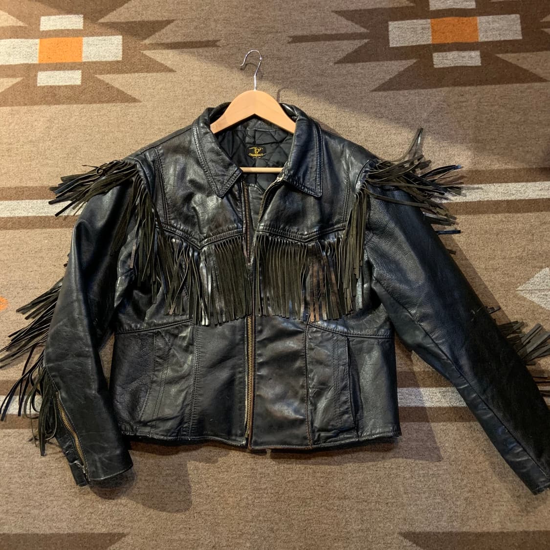 USA 90s Branded 프린지 숏 싱글라이더 자켓 M 소가죽 상품이미지1
