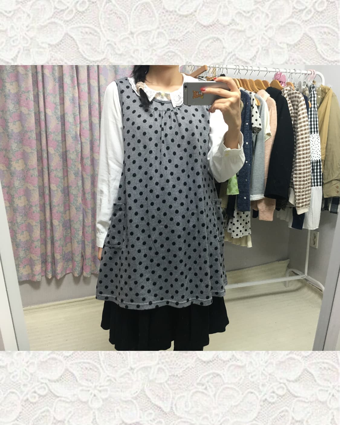 그레이 도트 민소매 원피스 상품이미지1