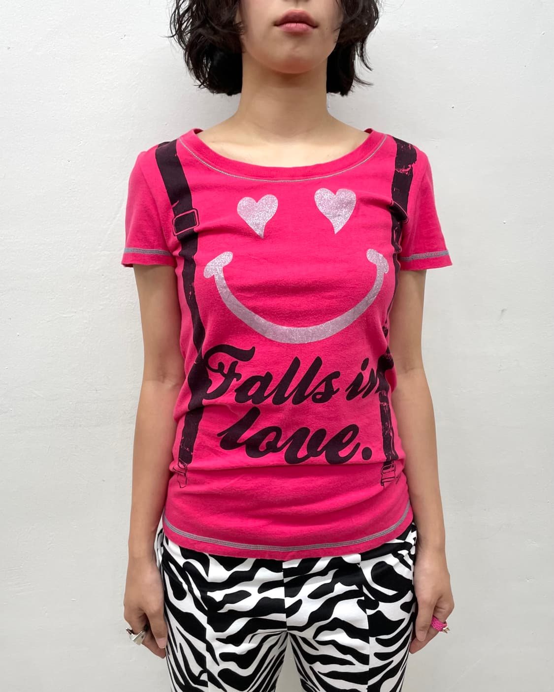 Smile Face Suspender Pink T-shirt 상품이미지4