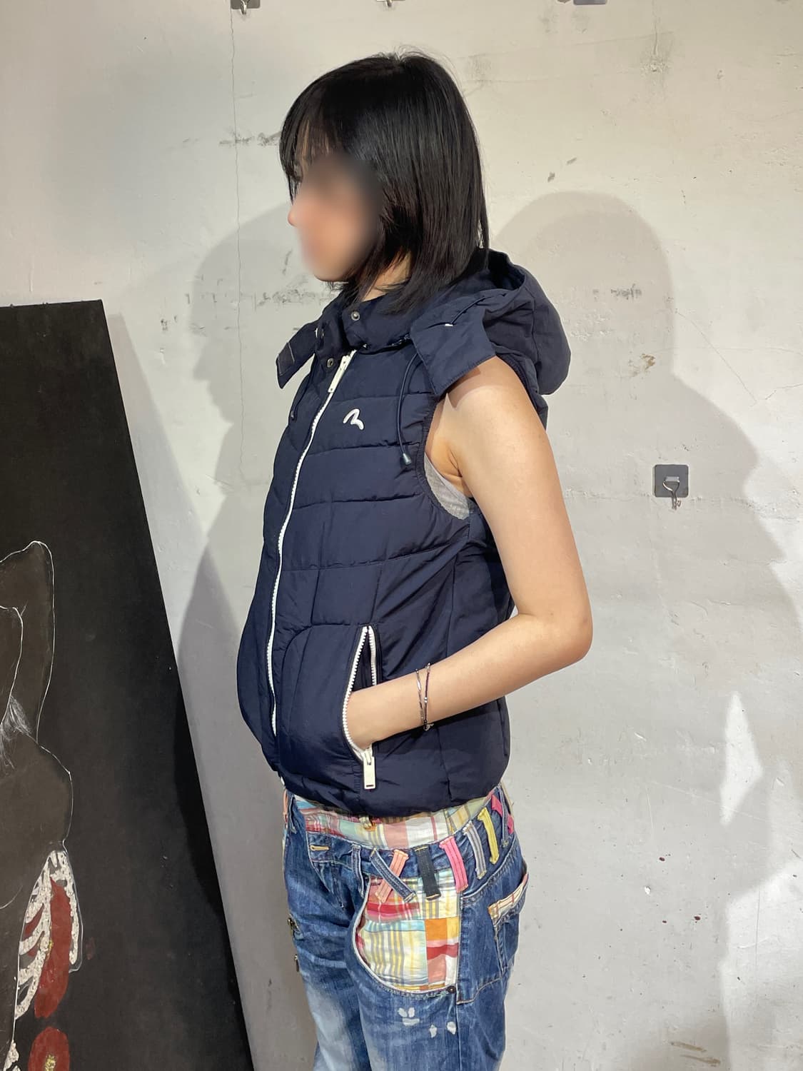 에비수 경량패딩 후드 패딩조끼 베스트 네이비  M 상품이미지4