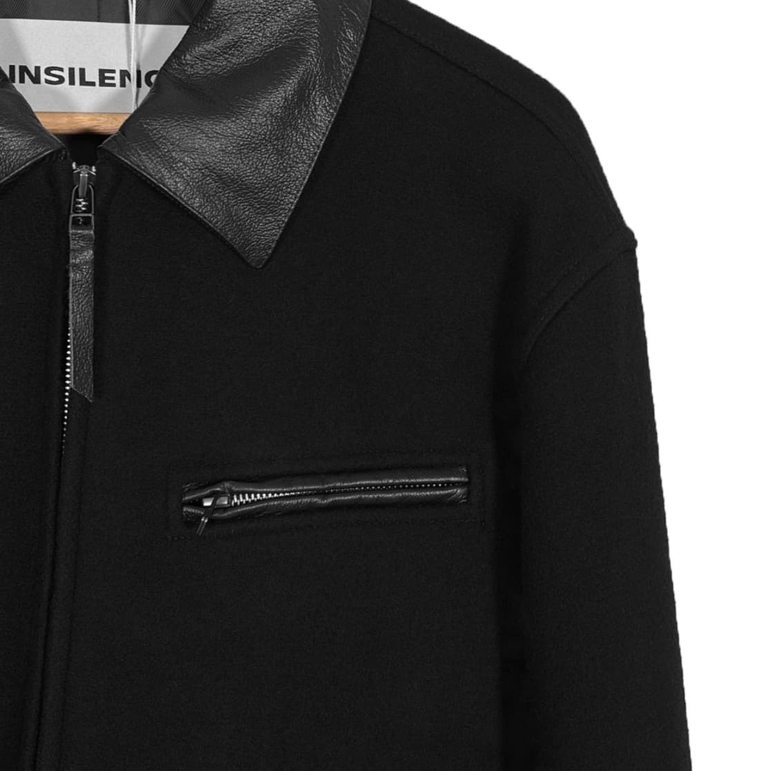 [S] 인사일런스 남성 레더 카라 패치 울 워크 트러커 자켓 블랙 상품이미지5