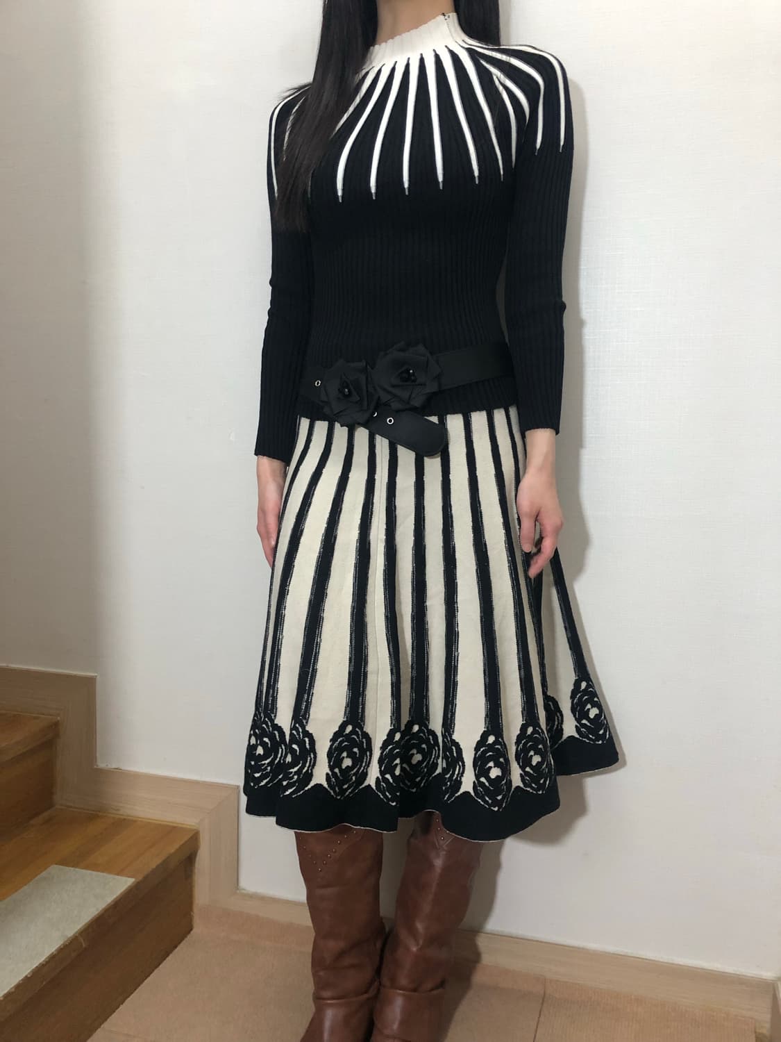 빈티지 블랙 앤 화이트 오리엔탈 스커트 상품이미지7