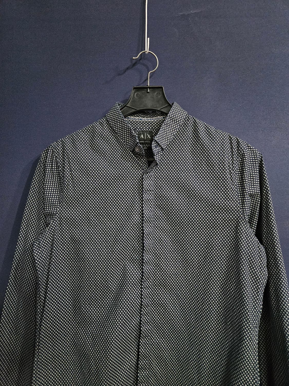 아르마니 익스체인지 멜란지 네이비 남성 슬림핏 100 긴팔셔츠  상품이미지7