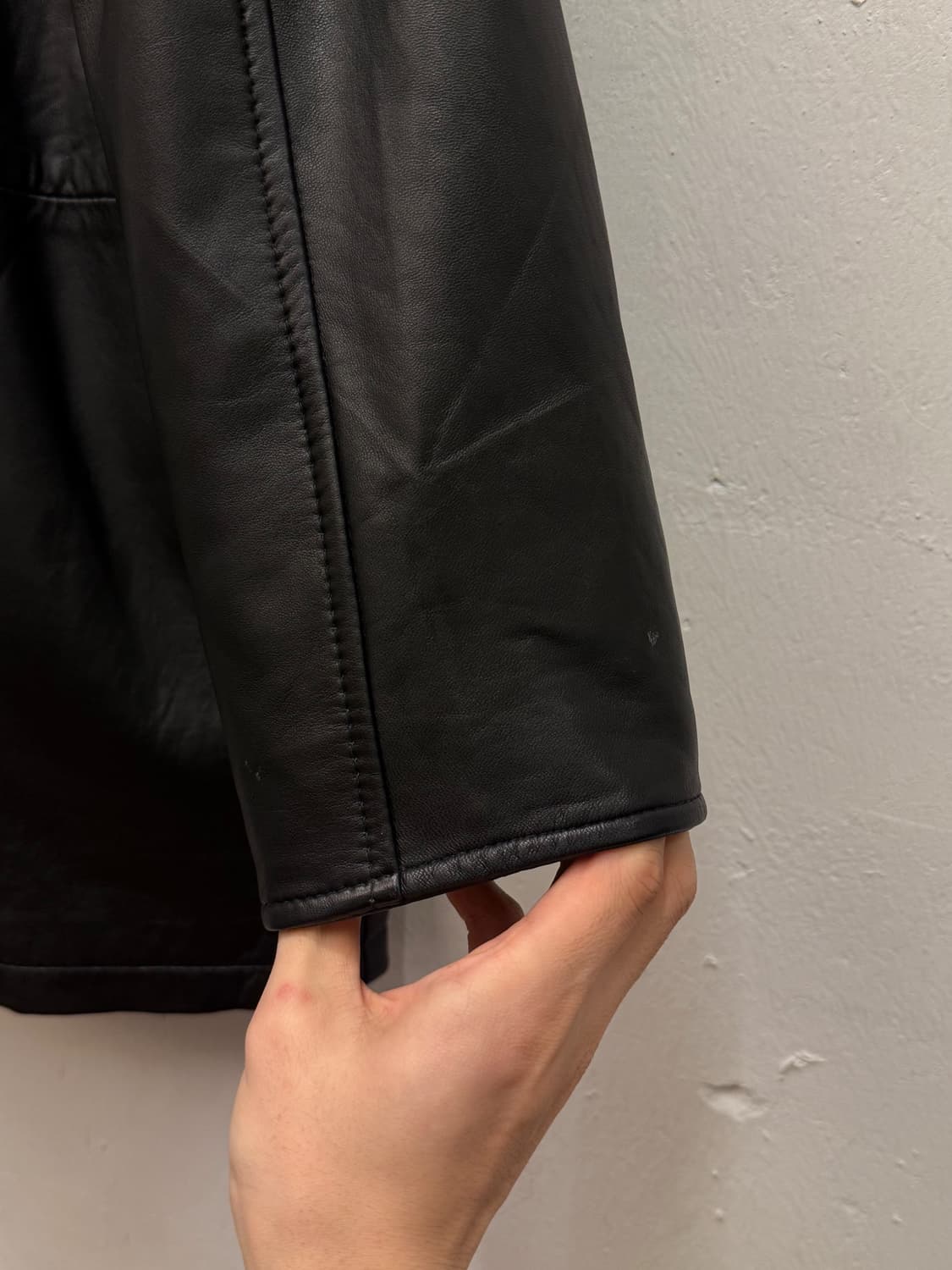 90s Double-Breasted Leather Car Coat 상품이미지7
