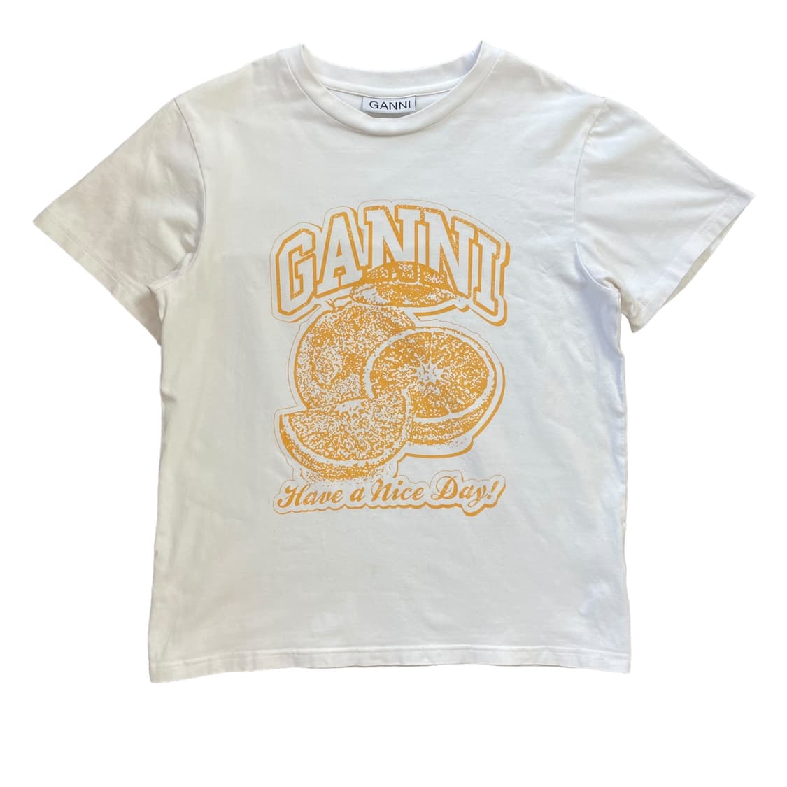 GANNI 가니 화이트 오렌지 프린팅 반팔 티셔츠 S 상품이미지1