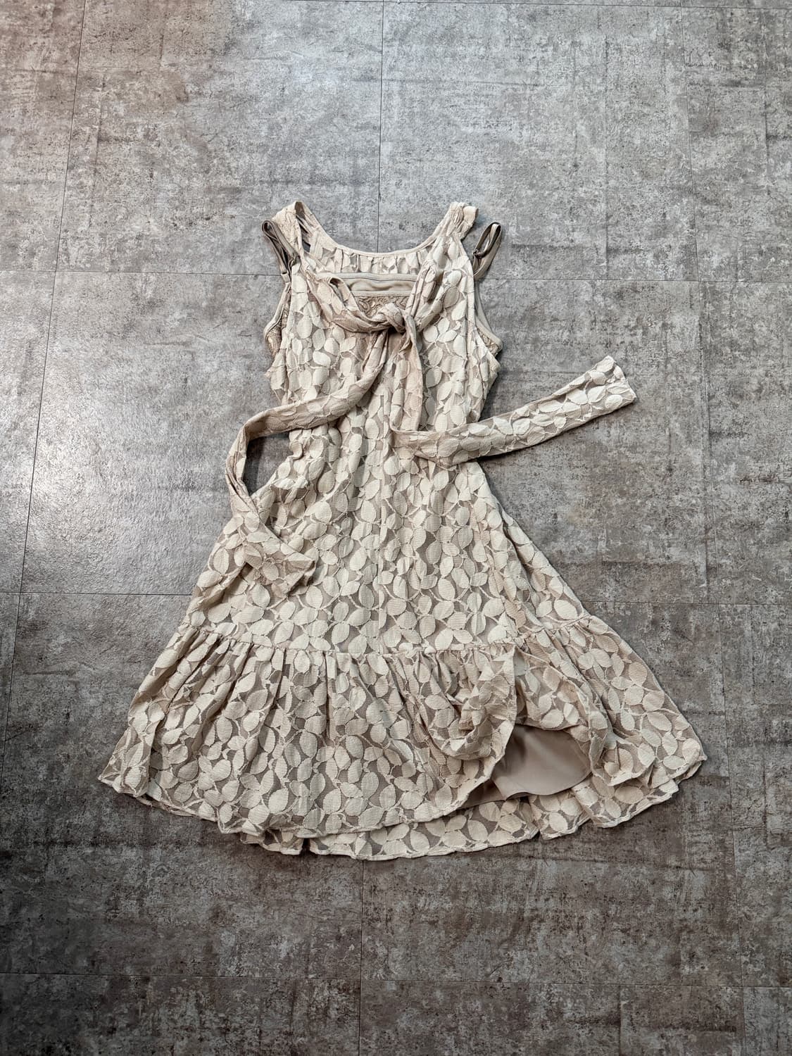 타이 넥 플라워 레이스 원피스 2pcs SET 상품이미지1