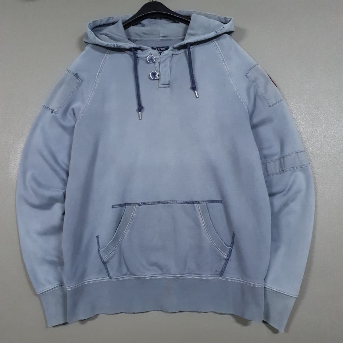 XL (105) 아르마니 진스 데미지 워싱 디스트로이드 후드티 스웻셔츠 상품이미지1