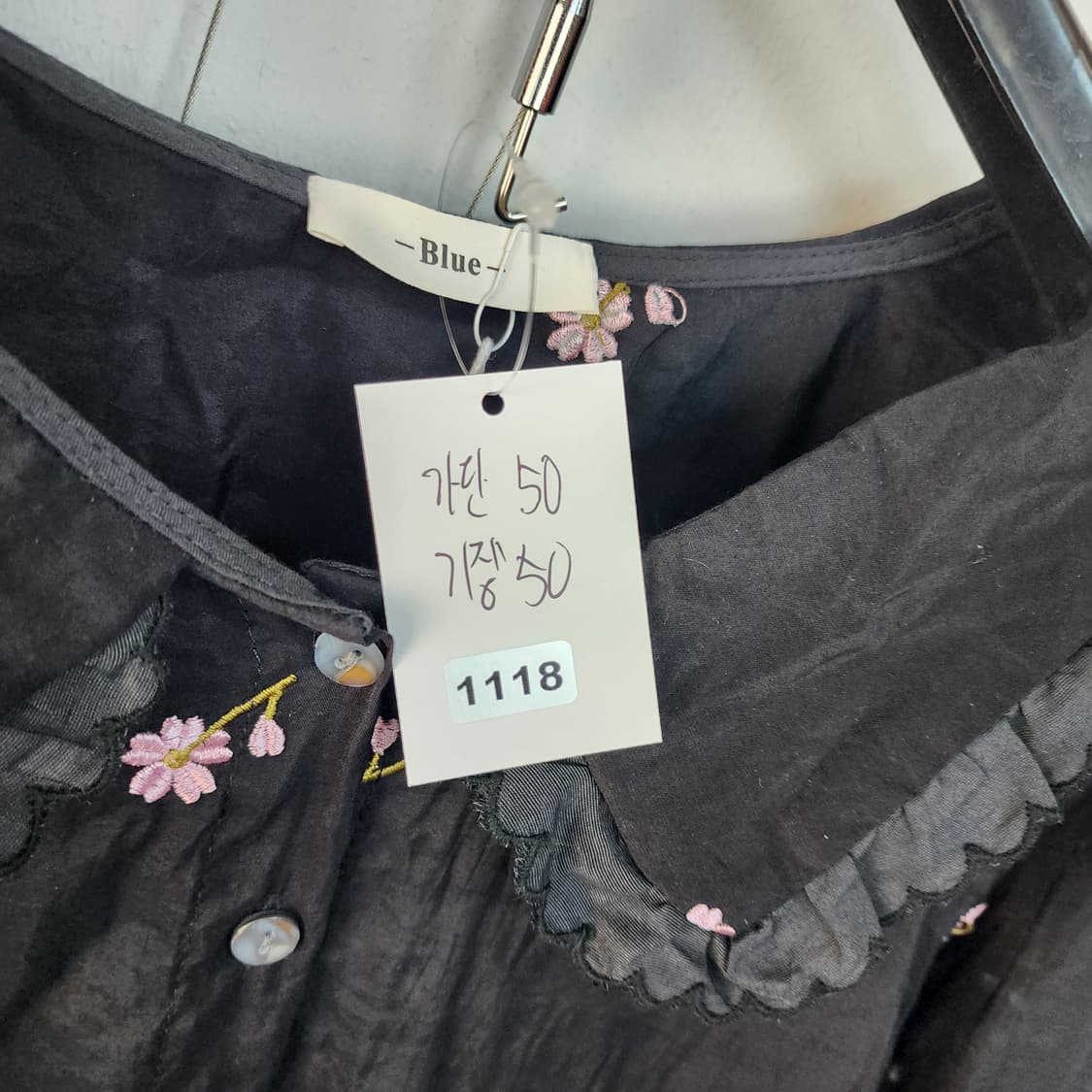 블랙 플라워 자수 레이스 블라우스 상품이미지7