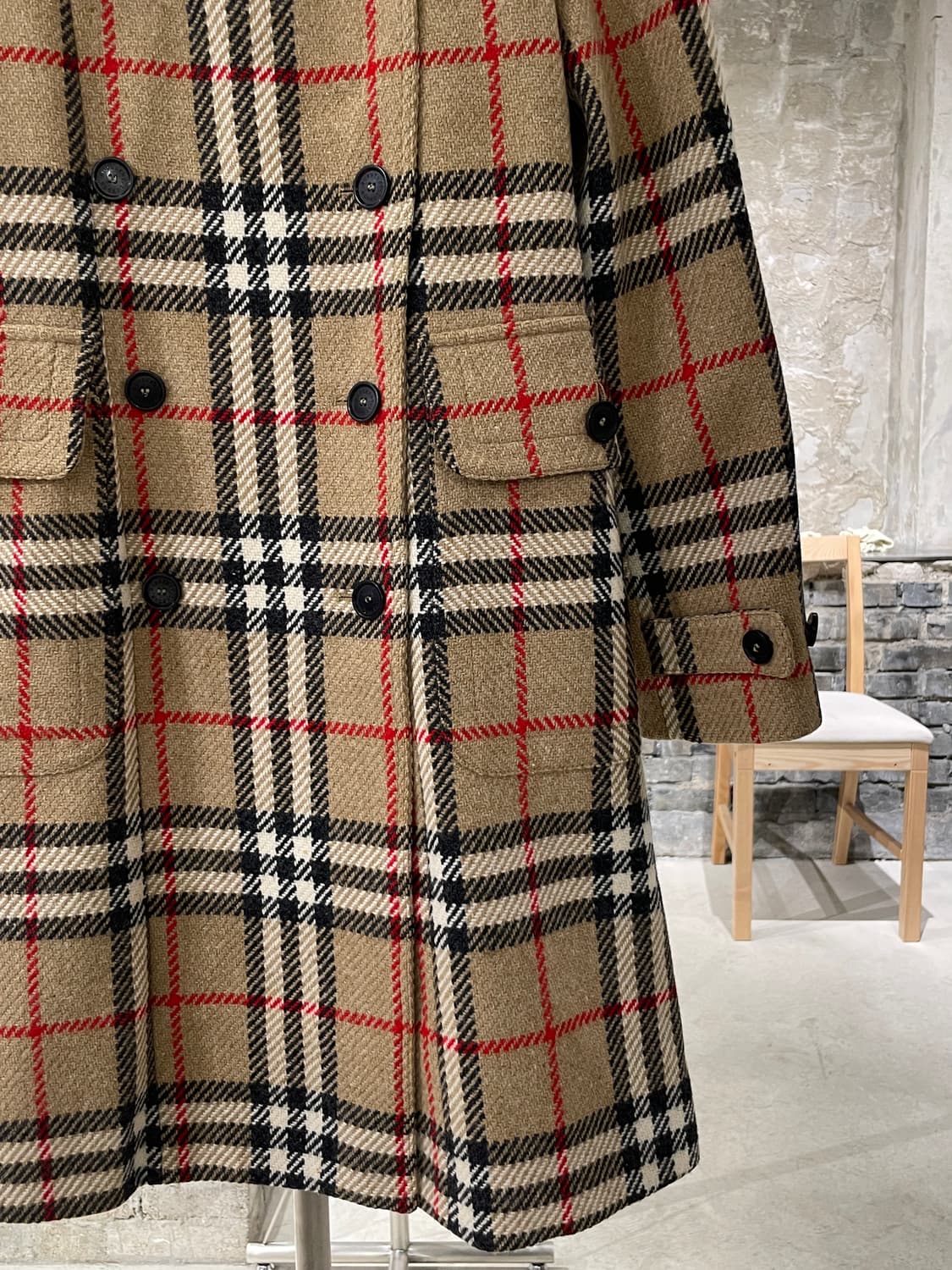 버버리 베이지 노바체크 더블 브레스티드 울 코트 상품이미지5