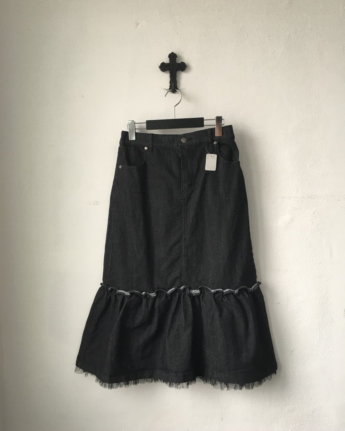 Lace trimming denim skirt 상품이미지1